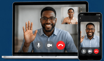 Consulting an expert on laptop and phone video call
